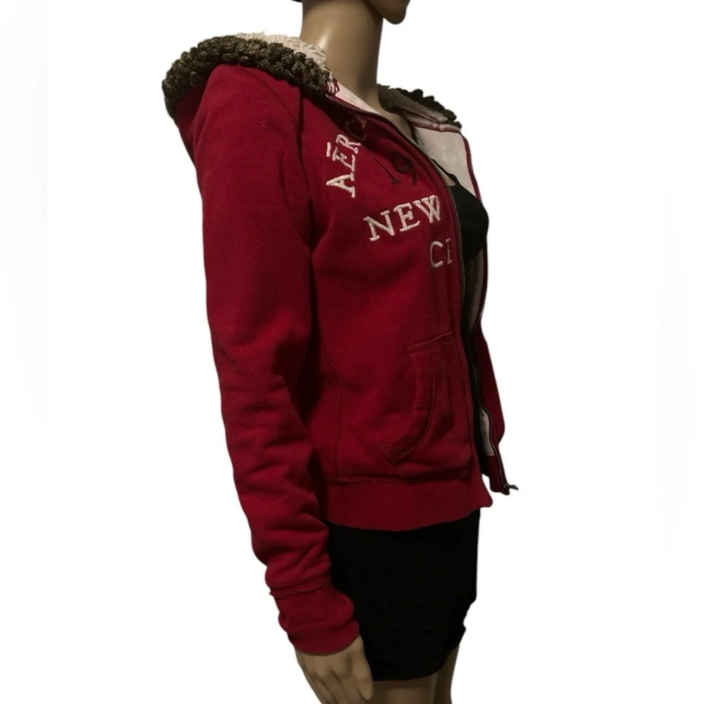 Aeropostale Red Zip-Up Hoodie, Size Medium - Picture 3 of 5